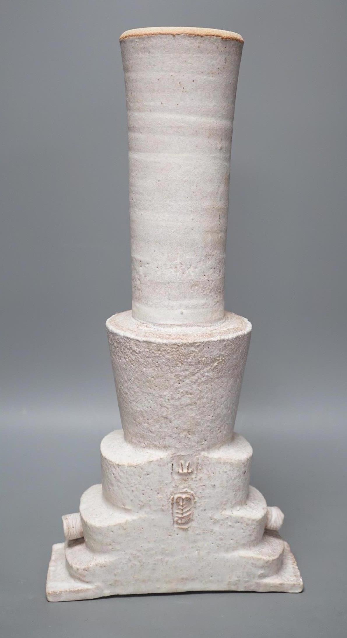 An unusual white glazed Studio pottery vase, 44cms high